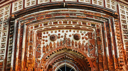 Beautifully detailed terracotta entrance of the Jaleshwar-Phuleshwar Shiva Temple, Antpur, Hooghly, West Bengal, India.