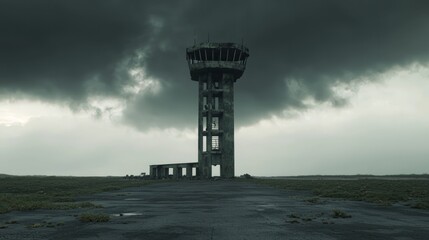 Abandoned Control Tower Stands Alone in a Deserted Landscape