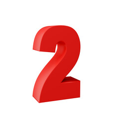 Number 2 of red color 3d sign percent discount on isolated background.red and White on a Transparent Background