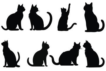 Set Of Minimalist Black Cat Silhouette for various poses and Perfect for logos