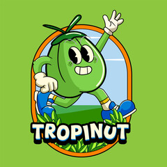 Cute Coconut Tropical Summer Vibes Cartoon Character in Retro Vintage Style