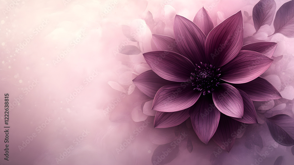 Poster a soft gradient background with a flower on the right using plum royale colors and space for text.