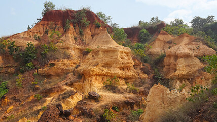 Wide view of the Gangani Grand Canyon, also known as Bengal’s Grand Canyon, located along the Shilabati River, Garhbeta, Midnapore, West Bengal, India.