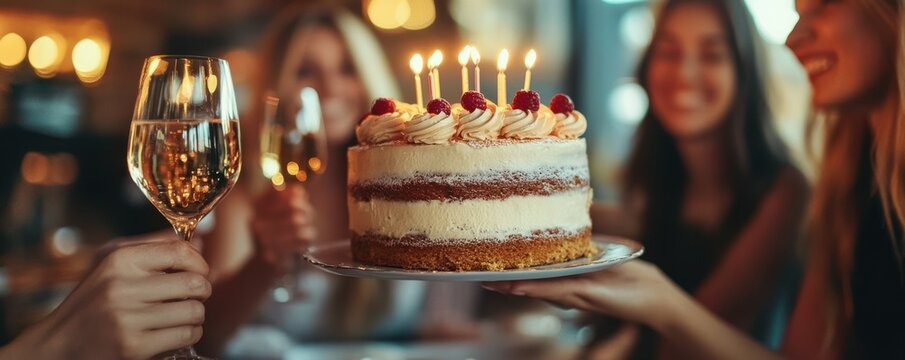 Celebration gathering with friends and candlelit cake