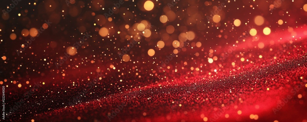 Aufkleber glittering red and gold bokeh background with sparkling particles