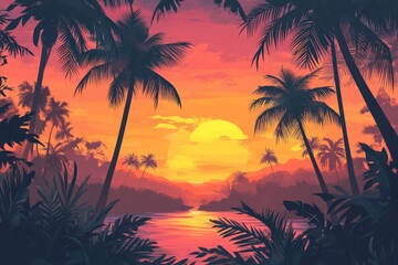 Obraz premium Tropical Sunset Paradise