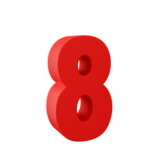Number 8 of red color 3d discount on isolated background.red and White on a Transparent Background