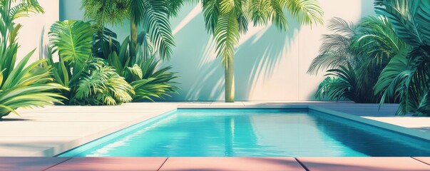 Tropical oasis: luxurious pool surrounded by lush greenery