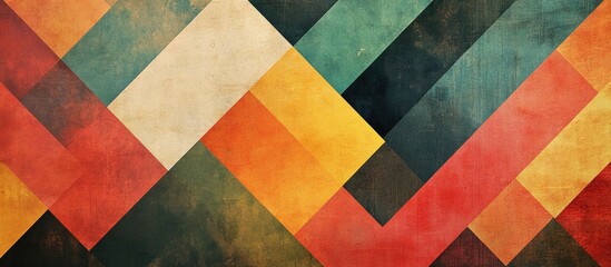 Vintage geometric texture background featuring warm hues of red, orange, green, and yellow arranged in bold diagonal patterns for dynamic designs.