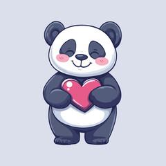 Obraz premium Cute Panda Holding Big Heart Vector Cartoon Illustration