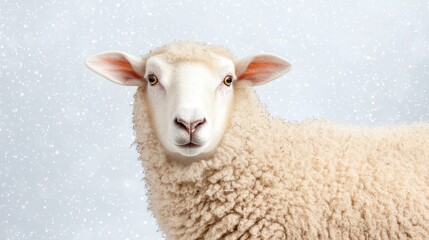 Fototapeta premium Fluffy Sheep in Snowy Scene