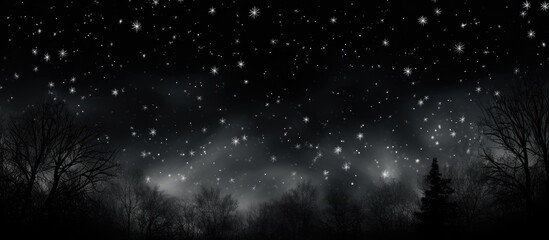 Serene night sky filled with bright stars scattered across a dark backdrop with silhouette of trees at the bottom creating a peaceful atmosphere.