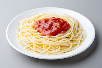 Simple Spaghetti with Tomato Sauce in a White Plate