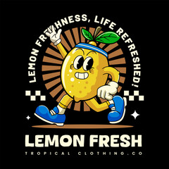 Cute Lemon Tropical Summer Vibes Cartoon Character in Retro Vintage Style