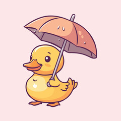 Cute Duck With Umbrella vector illustration