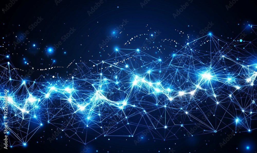 Poster futuristic europe blue map enhanced with big data visualization. infographic map showcasing informat