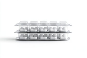 Stacked Medicine Packaging with White Pills - A Clean and Organized Pharmaceutical Product Display