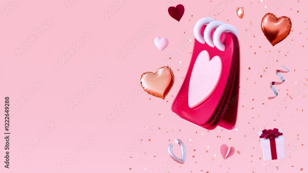 Poster valentines day looping video for greetings with floating calendar, hearts, festive stuff and copy sp