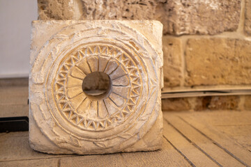 Acre, Israel - January 23, 2025, an element of architectural or decorative design in a knight's castle, also known as the Hospitaller Quarter.