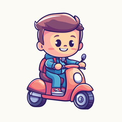 Cute Boy Riding Motorbike vector illustration 