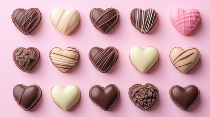 Heart Shaped Chocolates on Pink Background, Sweet Background for Valentine's Day