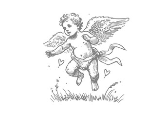 Cupid hand drawn sketch vector