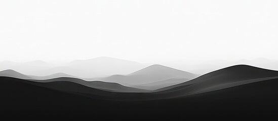 Fototapeta premium Minimalist black and white landscape featuring smooth curved mountains fading into a serene horizon with soft gradients creating tranquility.