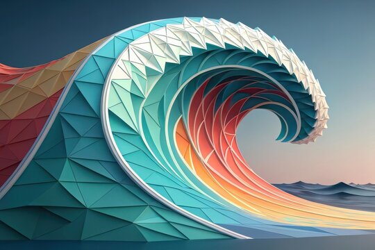 Abstract Geometric Ocean Wave A Colorful Polygonal Representation of a Curving Tidal Surge