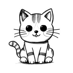 kitty cat, cartoon, cat, kitten, hand-drawn pencil drawing, illustration, black, transparent background, PNG, tattoo