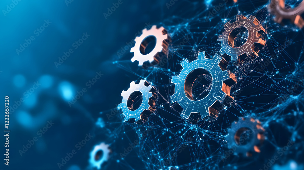 Aufkleber Abstract representation of gears connected by web-like structures, symbolizing technology and mechanics