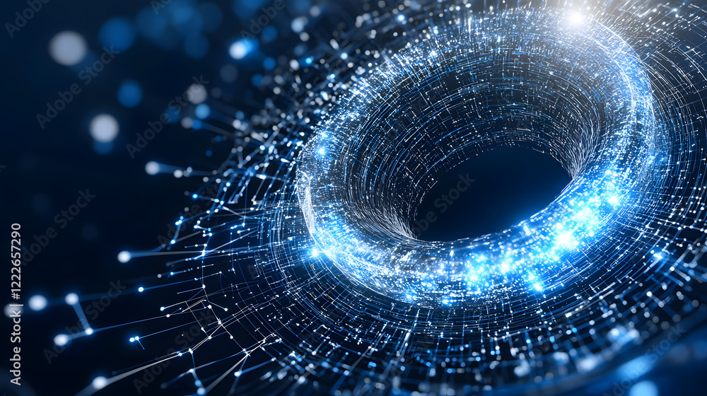 Aufkleber abstract glowing ring with dynamic particles in a dark, digital space