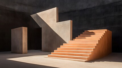 Abstract Minimalist Architecture Staircase Sunlit Concrete Structure