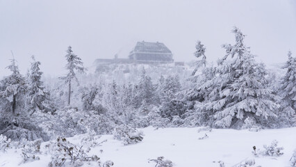 Karkonosze in winter in Poland. Winter mountain landscape...