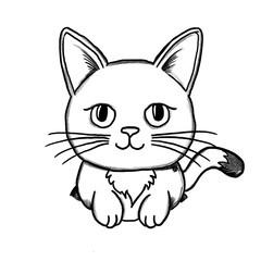 kitty cat, cartoon, cat, kitten, hand-drawn pencil drawing, illustration, black, transparent background, PNG, tattoo