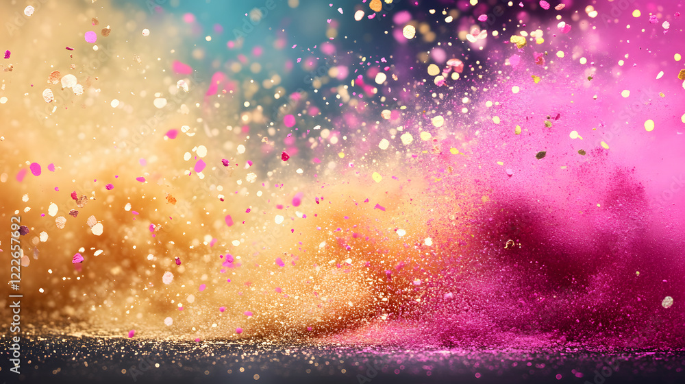 Poster vibrant explosion of colorful powders creating a dynamic visual effect