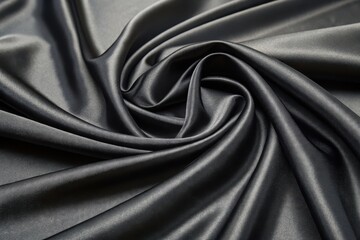 Fototapeta premium Draped Dark Gray Satin Fabric Showing Smooth Texture and Elegant Swirls
