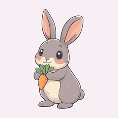 Obraz premium Cute Rabbit Biting Carrot Cartoon Vector illustration 