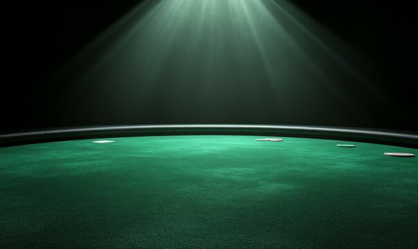 Empty green casino poker table cloth with spotlight Low Angle