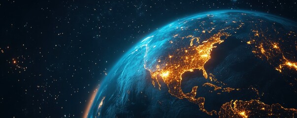 Stunning night view of earth from space with illuminated cities across north america