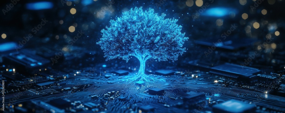 Aufkleber digital tree growing from circuit board symbolizing connection and technology