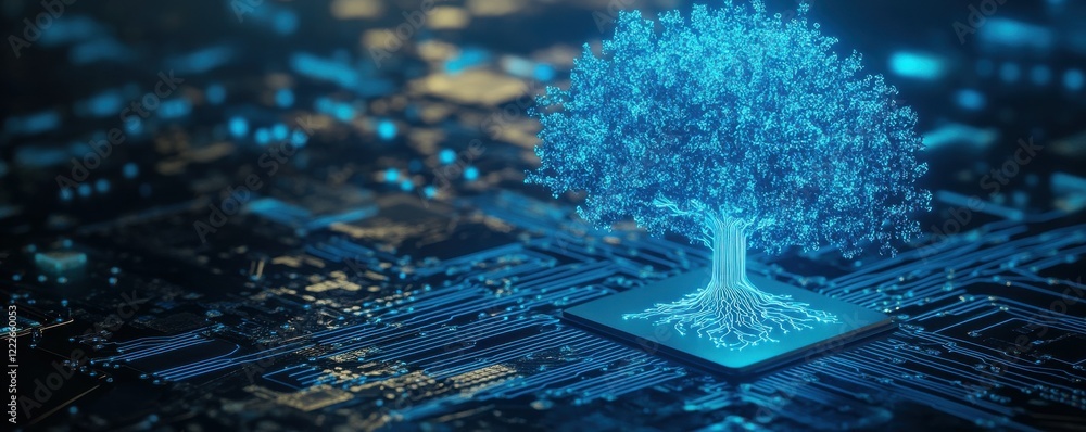 Aufkleber digital tree on circuit board representing technology growth and innovation