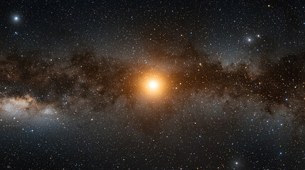 Stunning view of a bright star in the center of a galaxy, surrounded by twinkling stars in space