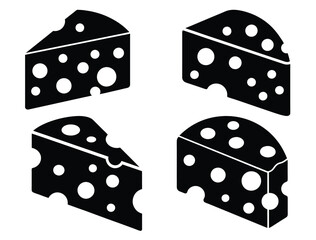 set of Cheese Vector Glyph Icon Silhouette Symbol collection. Dairy Product, Icon Of Cheese Slice On White Background