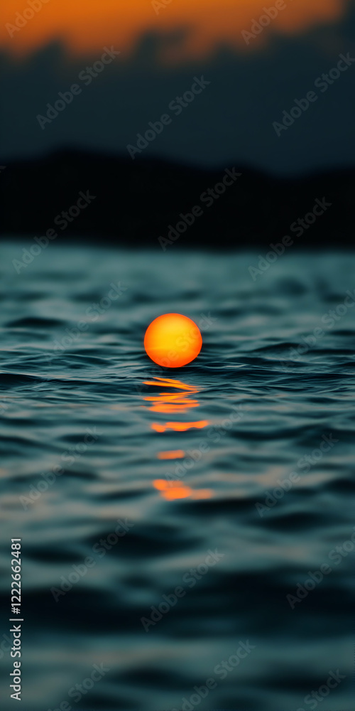 Aufkleber sun setting over calm waters, creating a serene reflection in a peaceful landscape during twilight