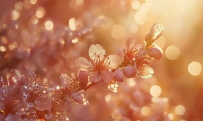 flowering spring cherry tree close-up and light bokeh