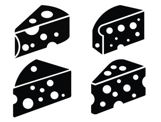set of Cheese Vector Glyph Icon Silhouette Symbol collection. Dairy Product, Icon Of Cheese Slice On White Background