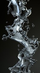 Droplets of water colliding and forming a suspended splash, capturing dynamic movement frozen in time, reflective purity and intricate detail