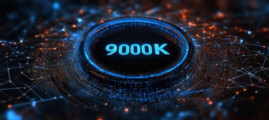 3D Number 900K Illuminating Orange Digital Abstract. Technology Growth with AI System Neural Network