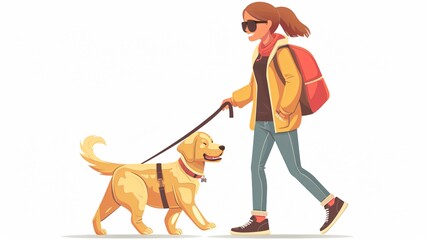 Blind Girl with Guide Dog - Professional Image of Assistance Animal in Action