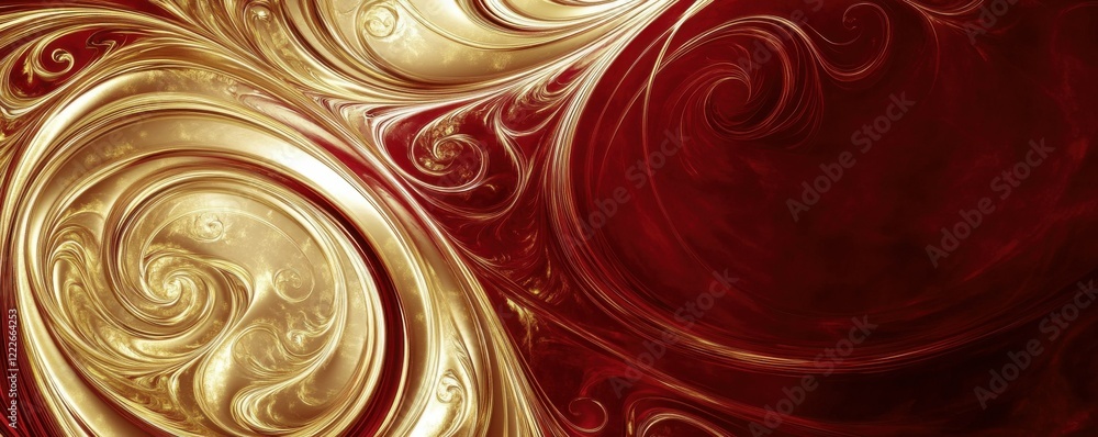 Poster Abstract red and gold swirls with elegant curved patterns and soft texture
